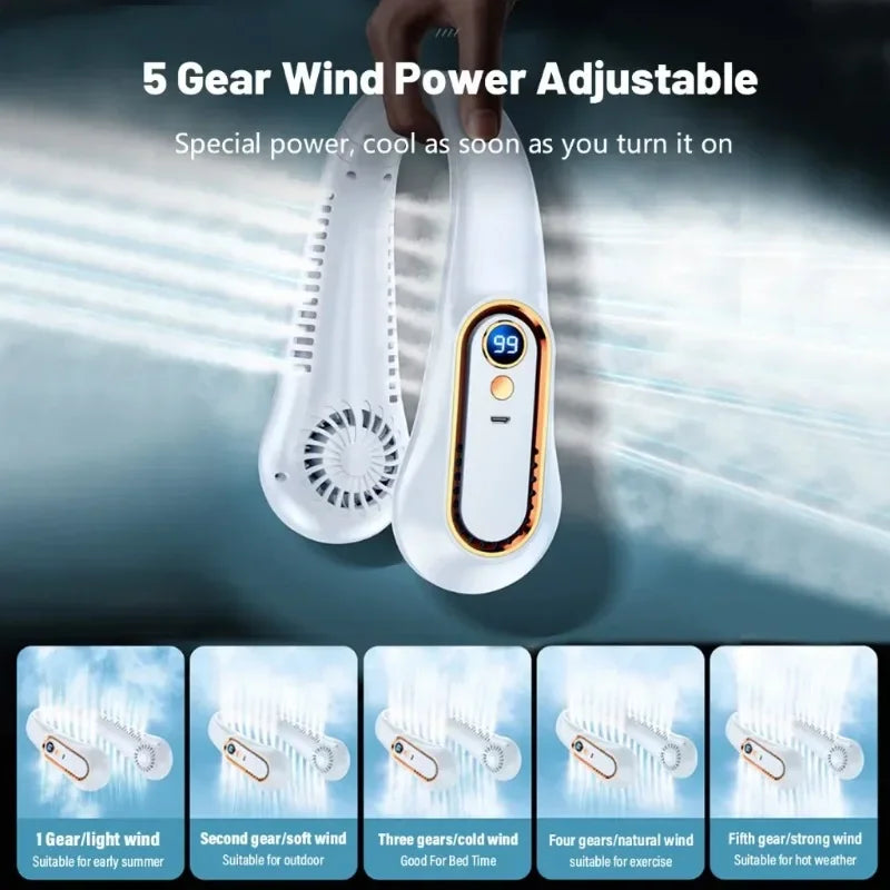 Wearable Neck Fan — 5-Speed Bladeless Hands-Free Cooling Fan