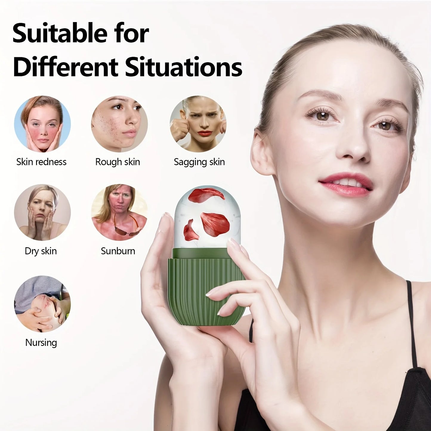 Silicone Ice Roller Face Massager — Reusable Cooling Facial Cube